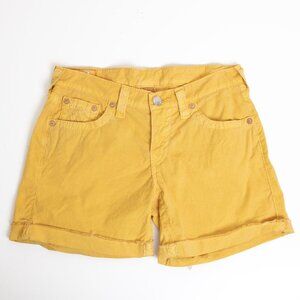 ✨ True Religion Romy Yellow Raw Hem Shorts Cotton Poplin Made in USA